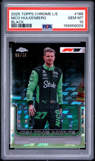 Topps Nico Hulkenberg 06/10 Logofractor Black #188 2025 Chrome Formula 1 Logofractor PSA 10