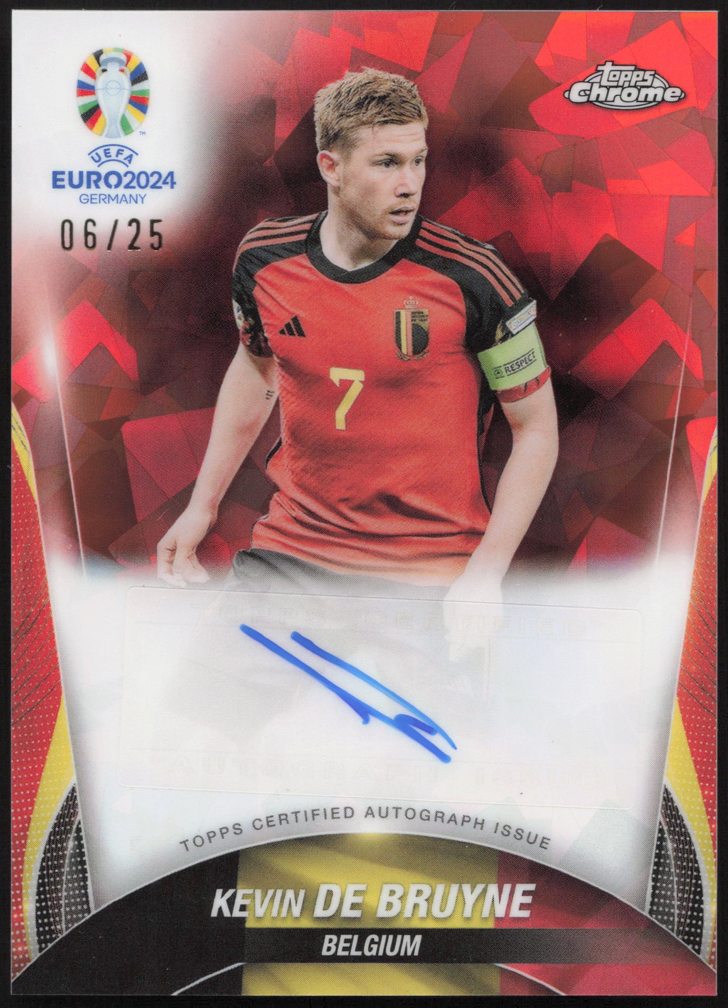 Topps Kevin De Bruyne Autograph 06/25 CA-DB Chrome Sapphire UEFA EURO 2024