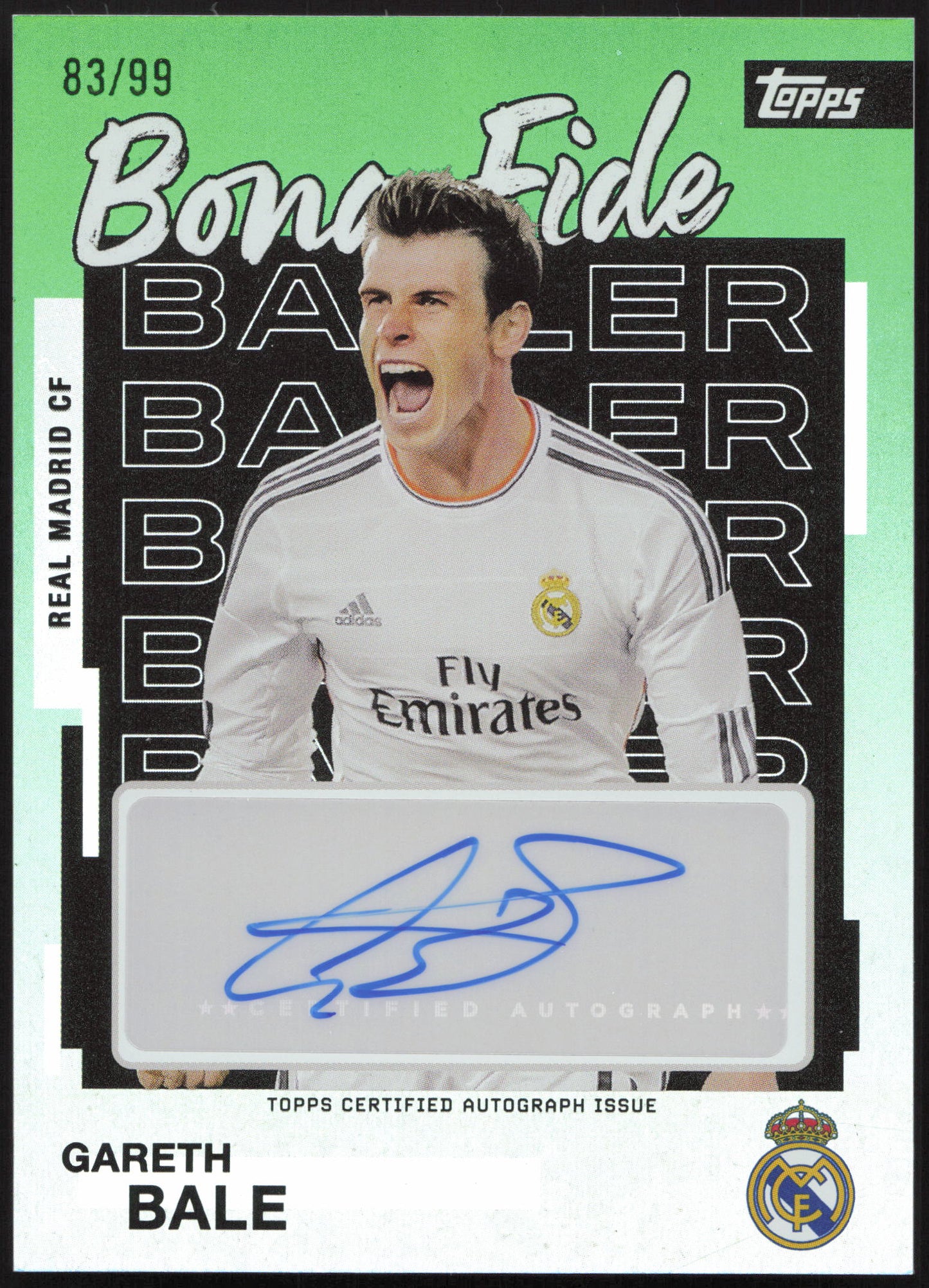 Topps Gareth Bale Bona Fide Baller Autograph 83/99 BB-GB Team Set Real Madrid CF 2025/26