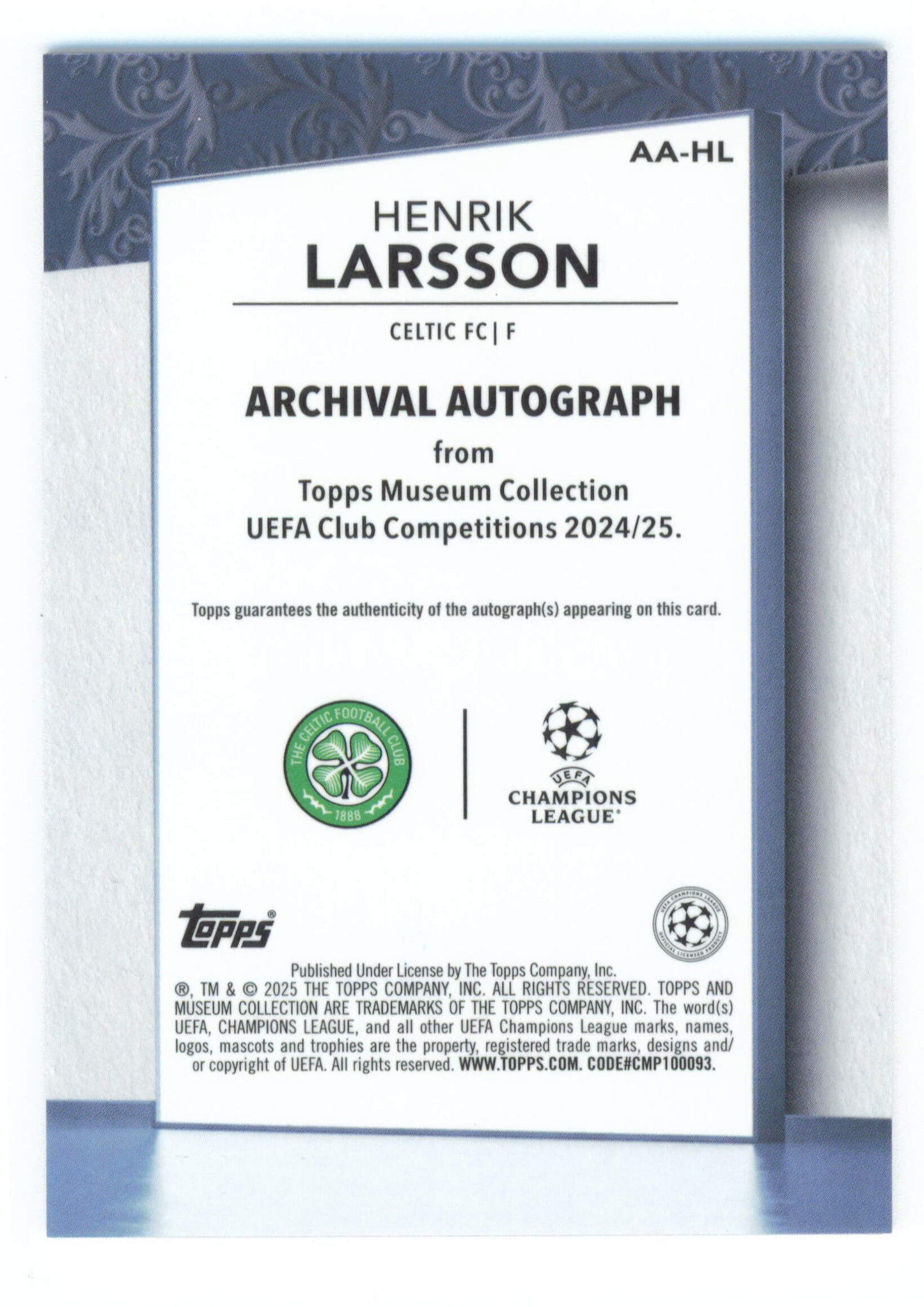 Topps Henrik Larsson Archival Autograph 5/50 AA-HL Museum Collection UEFA Club Competitions 2024/25