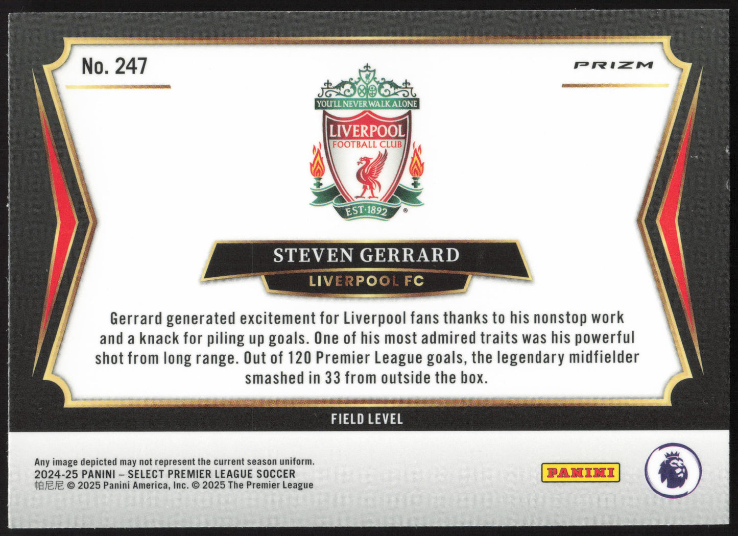 Panini Steven Gerrard Field Level Peacock #247 Select Premier League Soccer 2024/25
