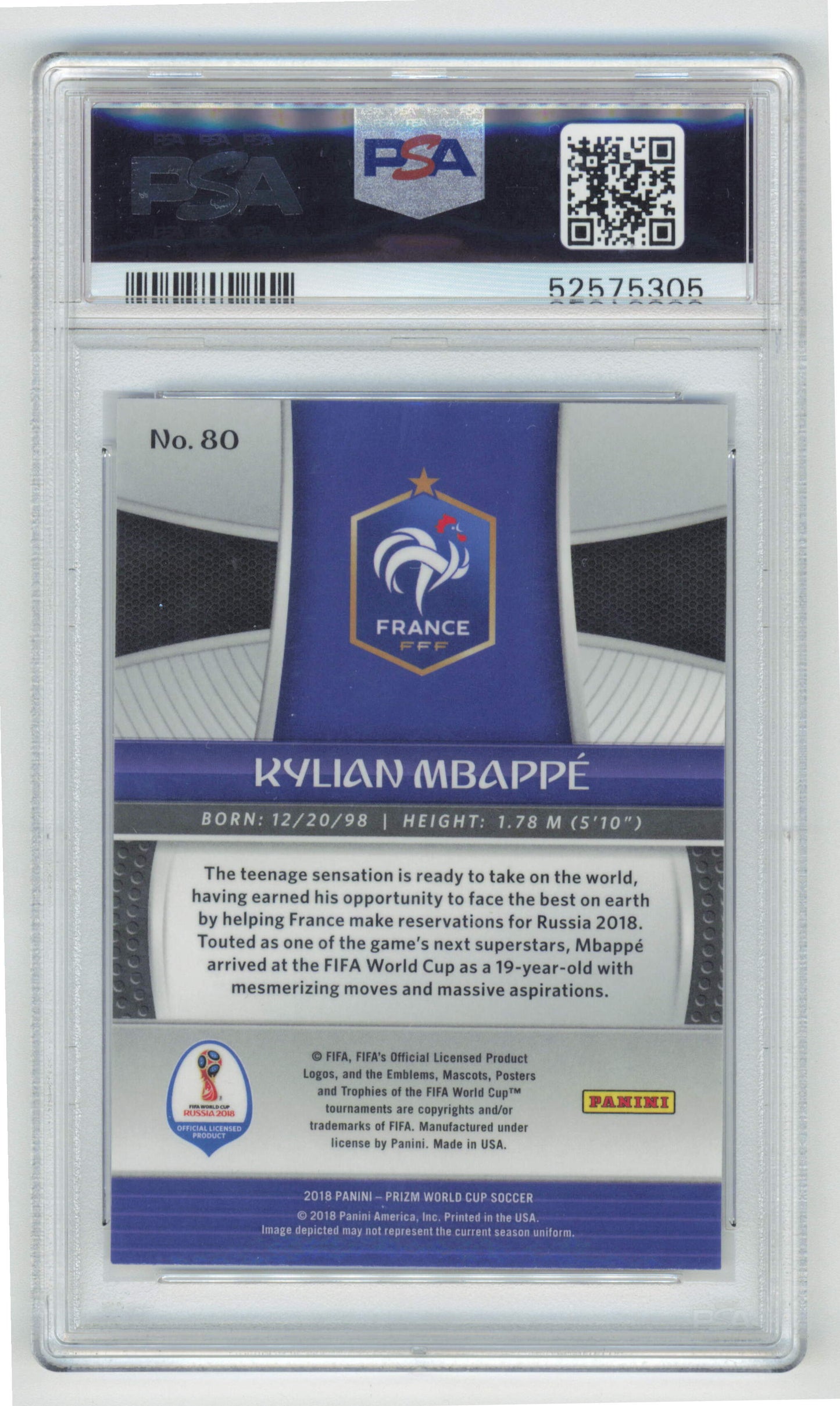 Panini Kylian Mbappe Parallel #80 Prizm World Cup PSA 10