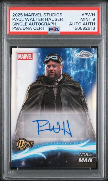 Topps Mole Man/Paul Walter Hauser Chrome Autograph #AA-PWH 2025 Chrome Marvel Studios PSA 9