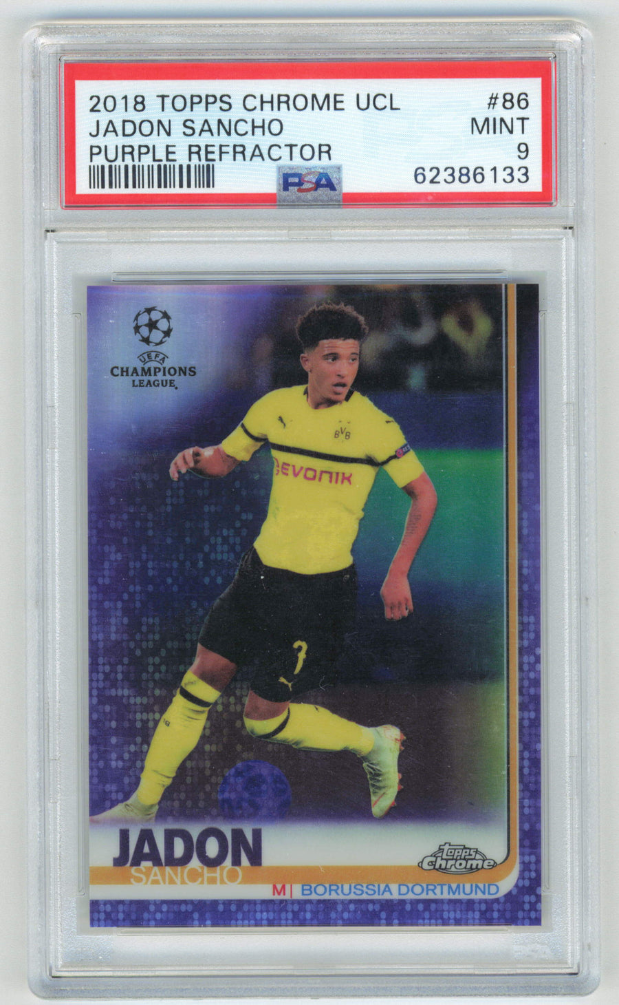 Topps Jadon Sancho 005/250 Purple Refractor #86 2018 Chrome UCL PSA 9