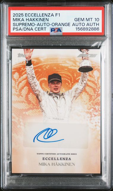 Topps Mikka Hakkinen 19/25 Supremo Autograph Orange 2025 Eccellenza Formula 1 PSA 10