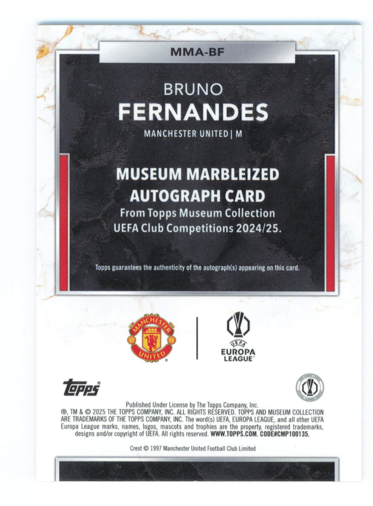 Topps Bruno Fernandes Museum Marbleized Autograph 06/25 MMA-BF 2024/25 Museum Collection Uefa Club Competions