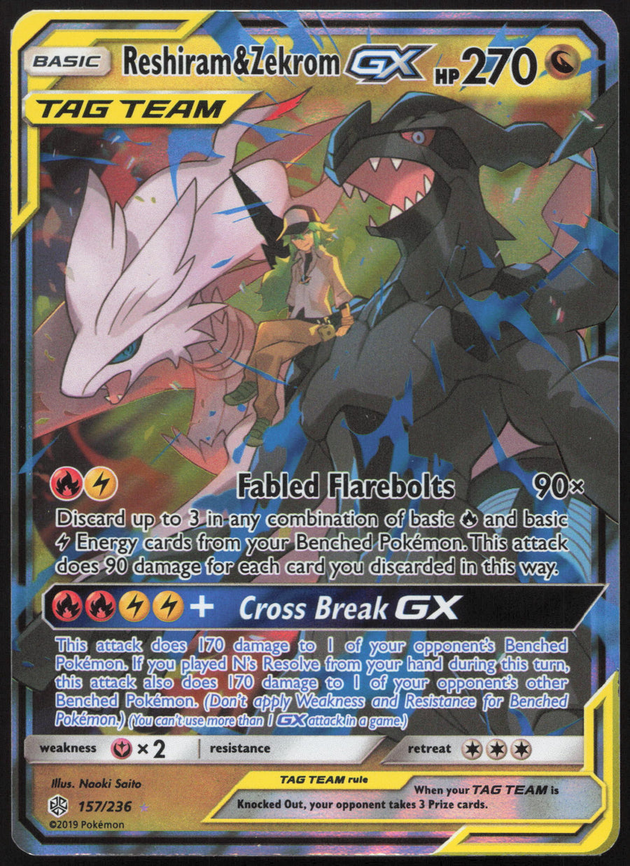 Pokemon Reshiram & Zekrom GX 157/236 Full Art 2019 Cosmic Eclipse