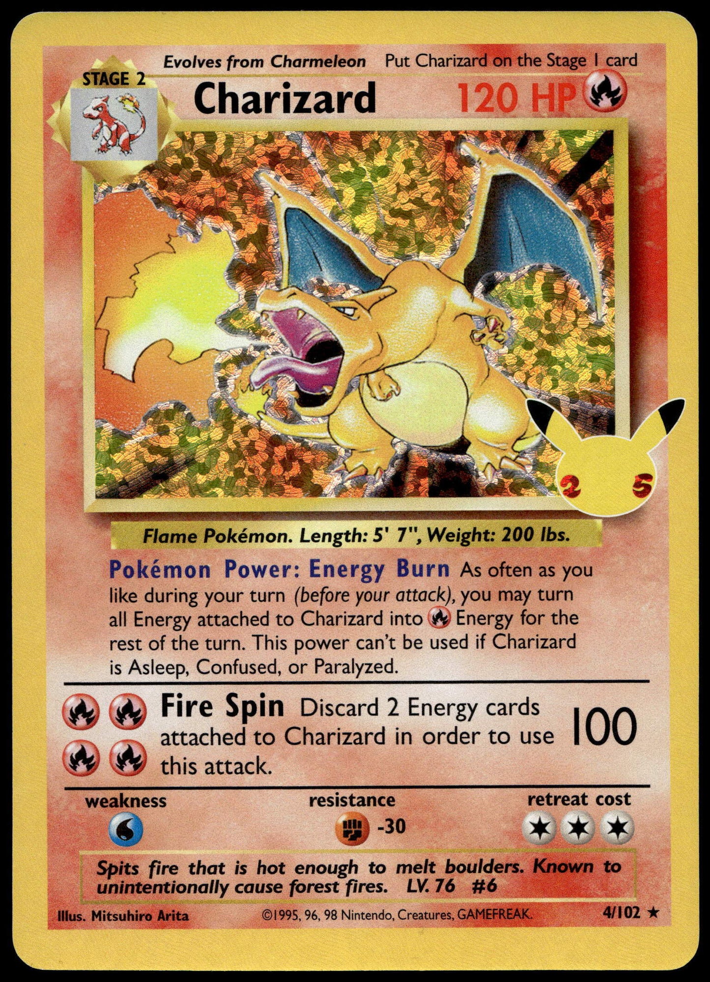 Pokemon Charizard 4/102 Holo Celebrations 2021 25th Anniversary Celebrations Classic Collection Base Set