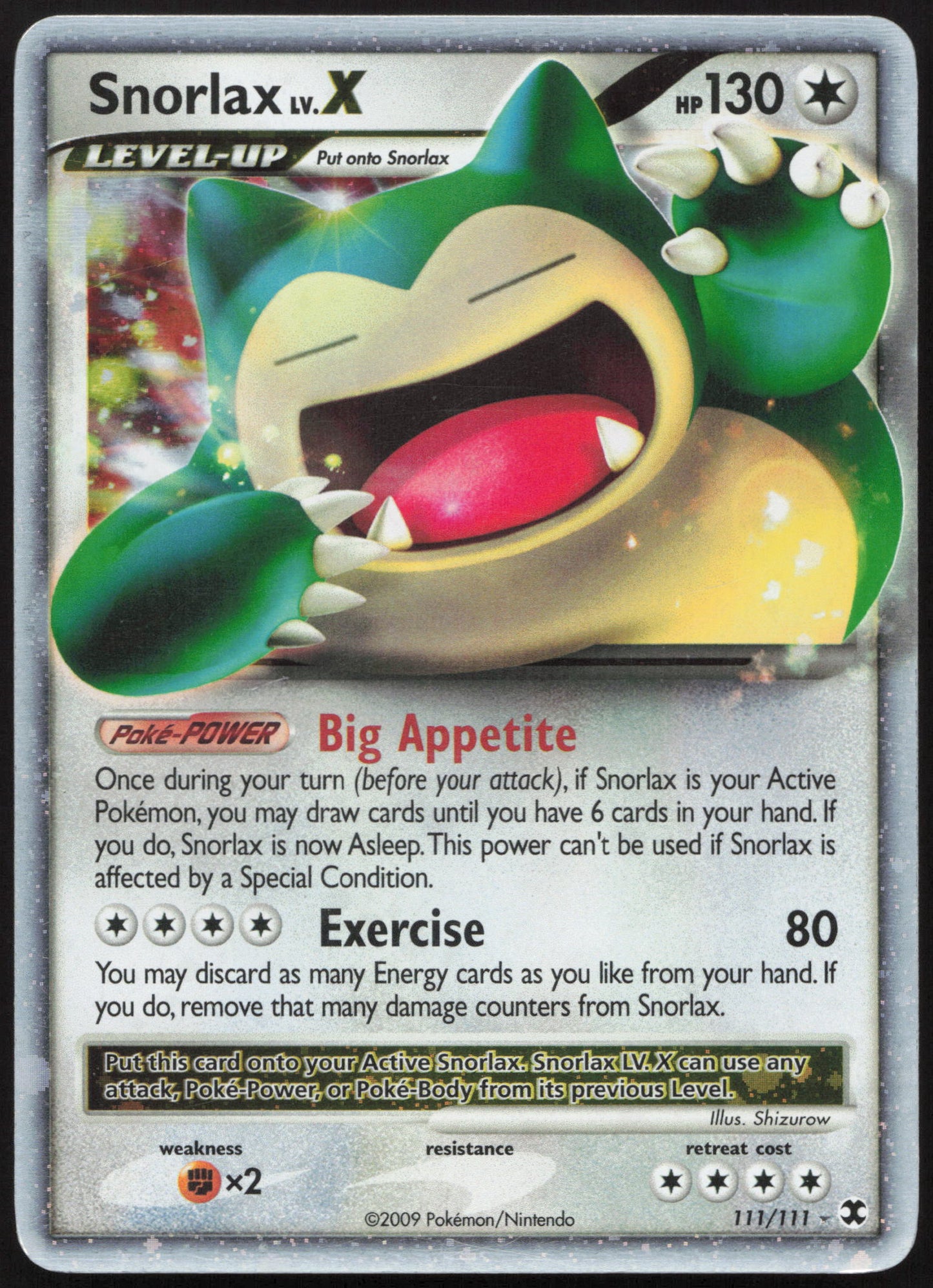 Pokemon Snorlax LV X 111/111 Holo 2009 Rising Rivals
