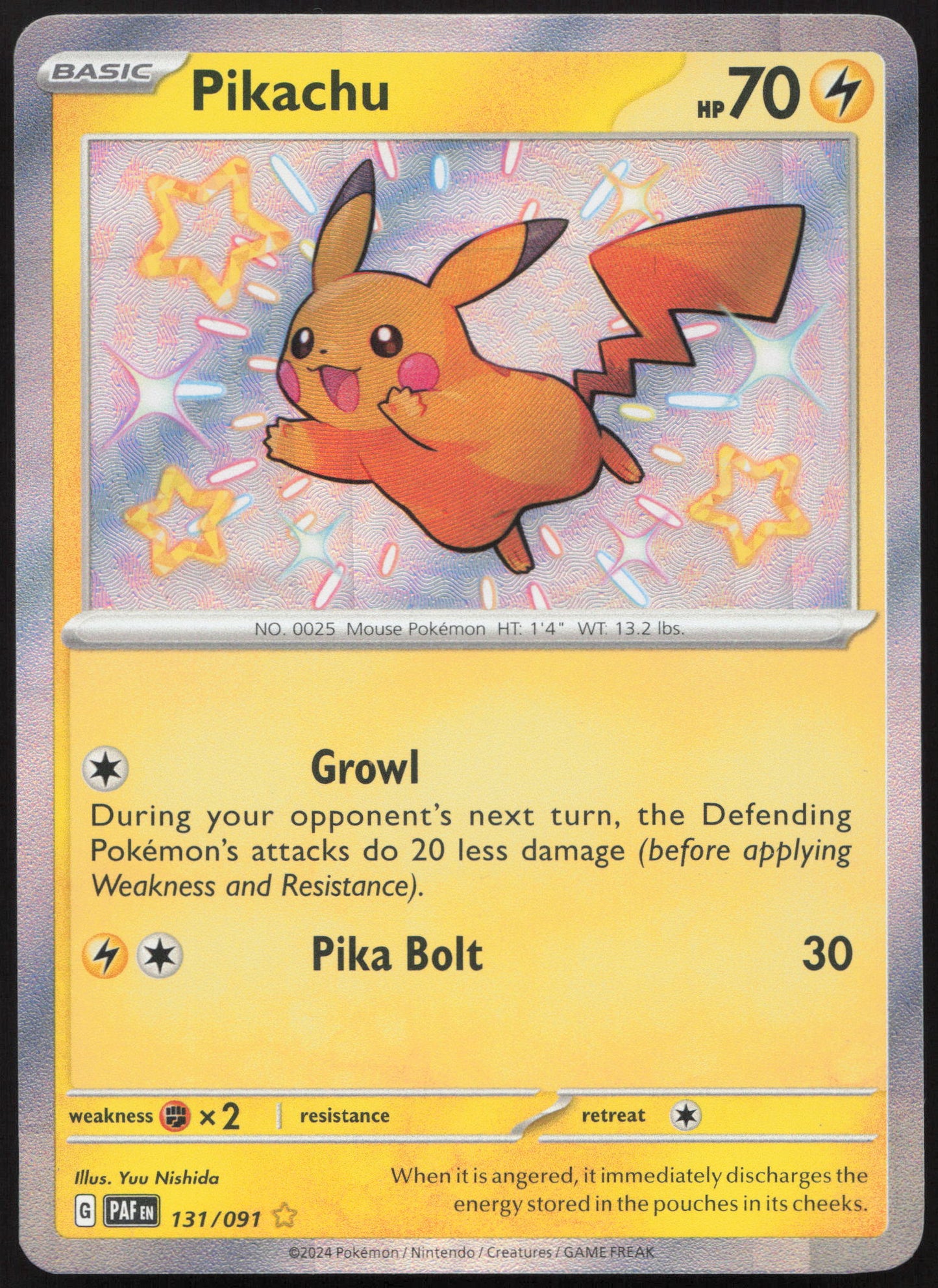 Pokemon Pikachu 131/091 Shiny Rare Holo 2024 Paldean Fates