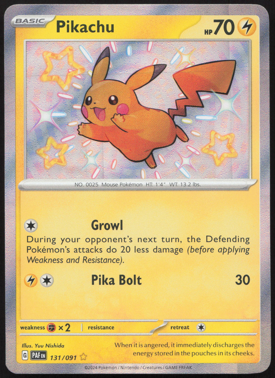 Pokemon Pikachu 131/091 Shiny Rare Holo 2024 Paldean Fates