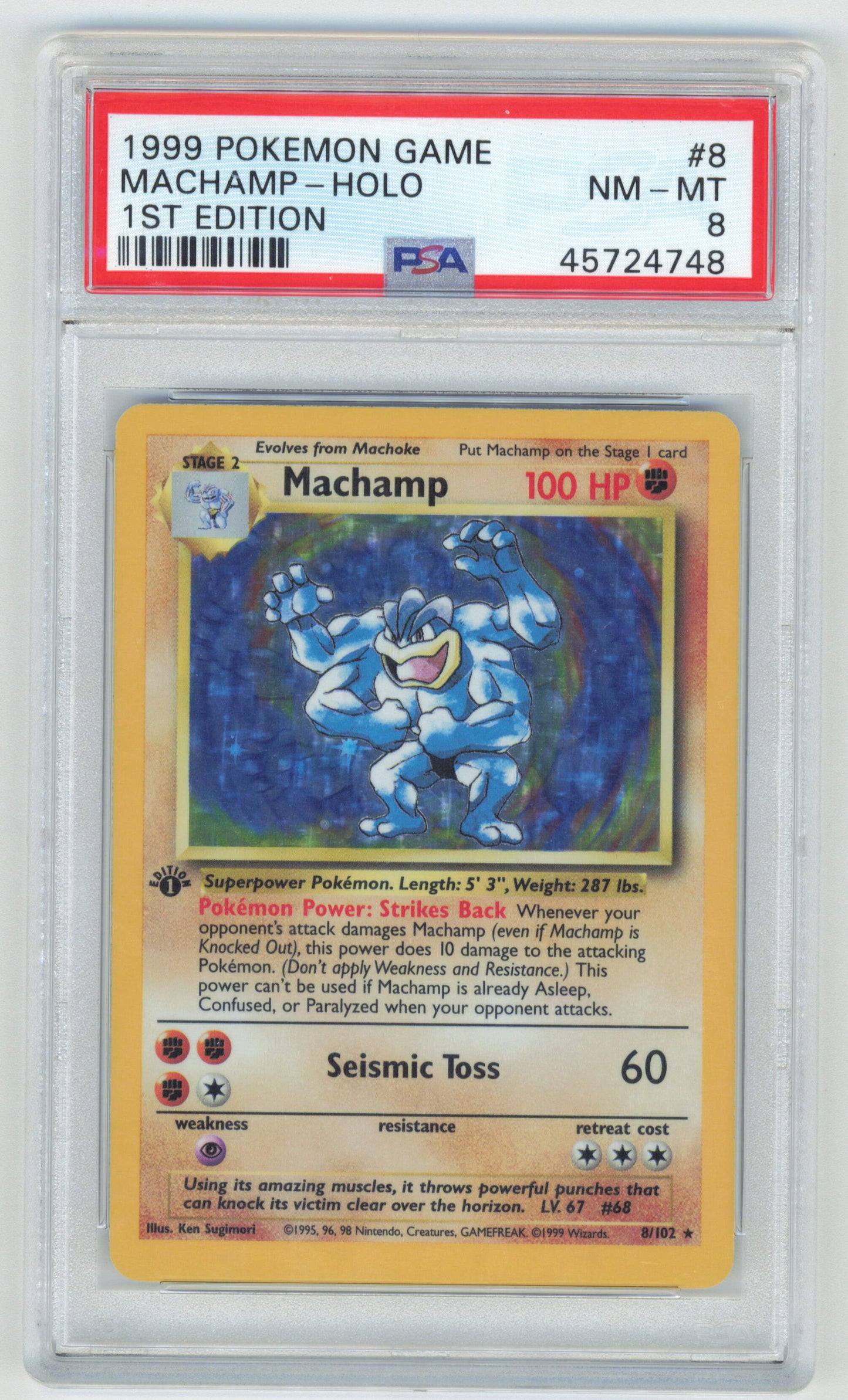 Pokemon Machamp 8/102 Holo 1st Edition 1999 Base Set PSA 8
