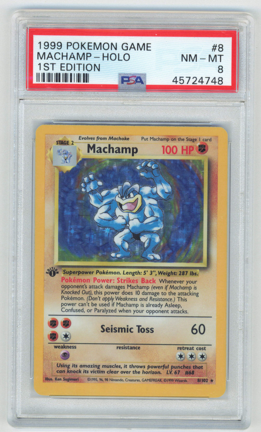 Pokemon Machamp 8/102 Holo 1st Edition 1999 Base Set PSA 8