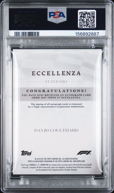 Topps David Coulthard 39/50 Veterano Autograph Purple 2025 Eccellenza Formula 1 PSA 10