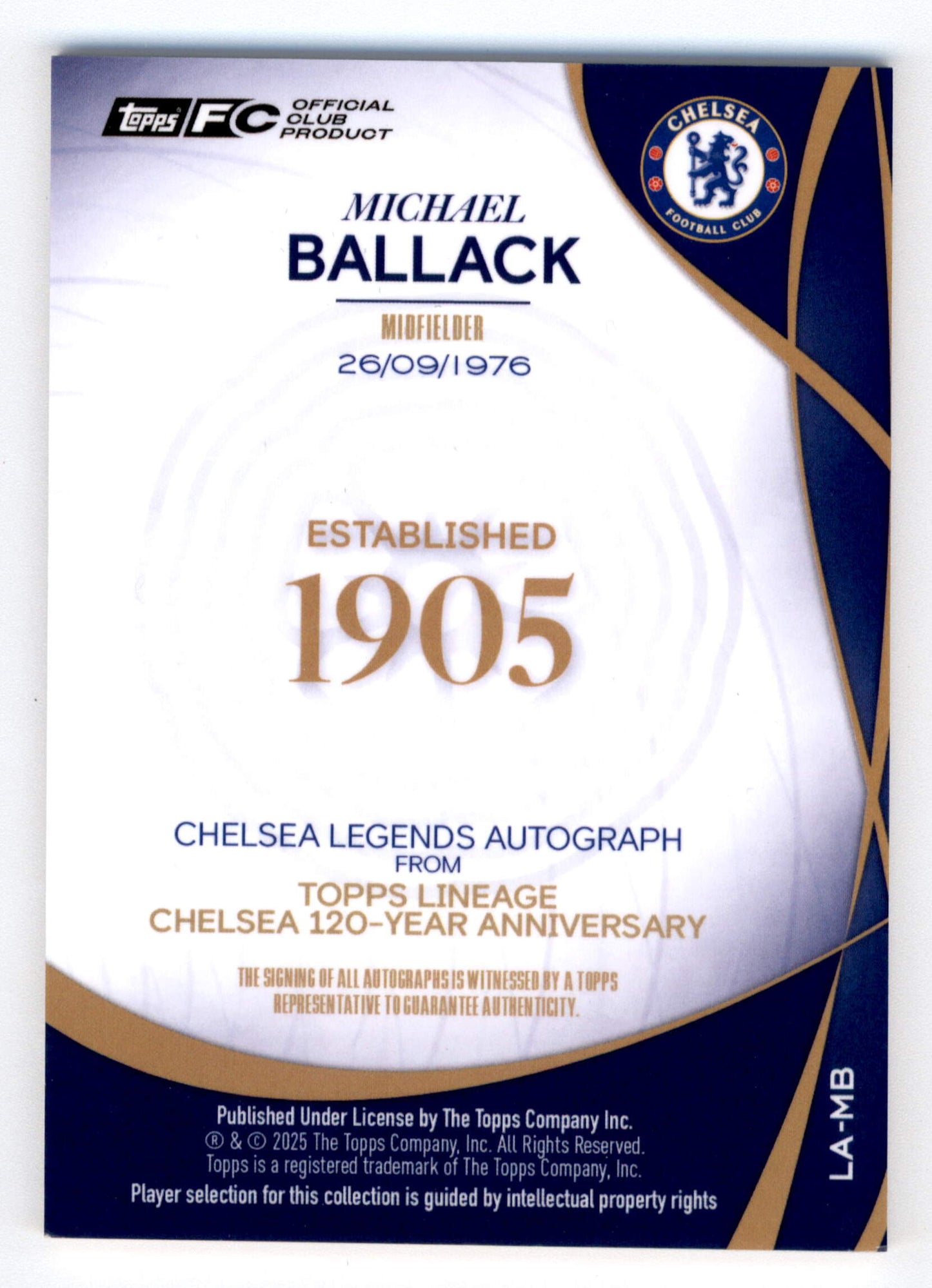 Topps Michael Ballack 21/75 Autograph LA-MB Chelsea Lineage 2024/25
