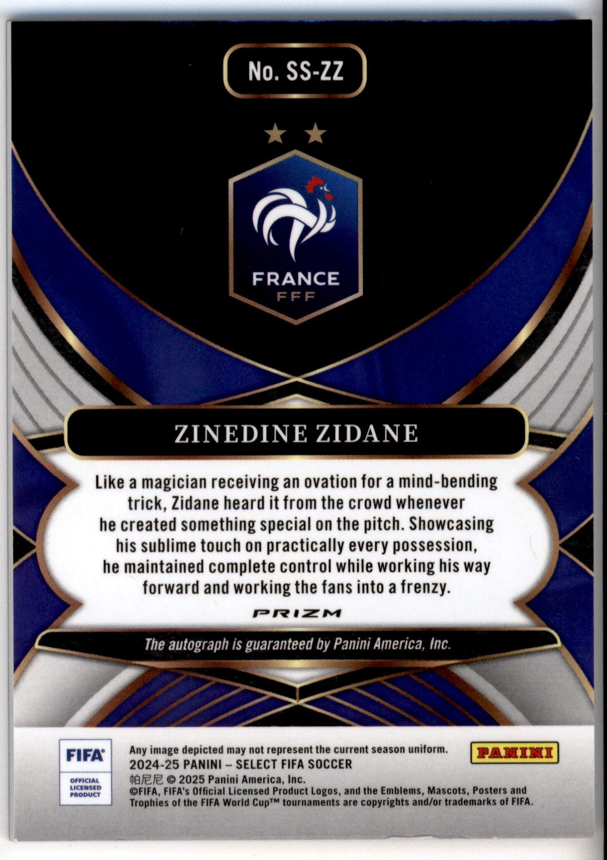 Panini Zinedine Zidane Purple Silver Prizm Signatures #SS-ZZ 2024-25 Select Fifa