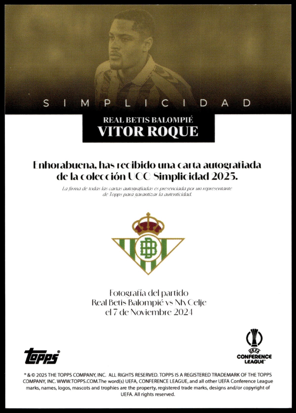 Topps Vitor Roque 1/1 Autograph 2025 UCC SImplicidad