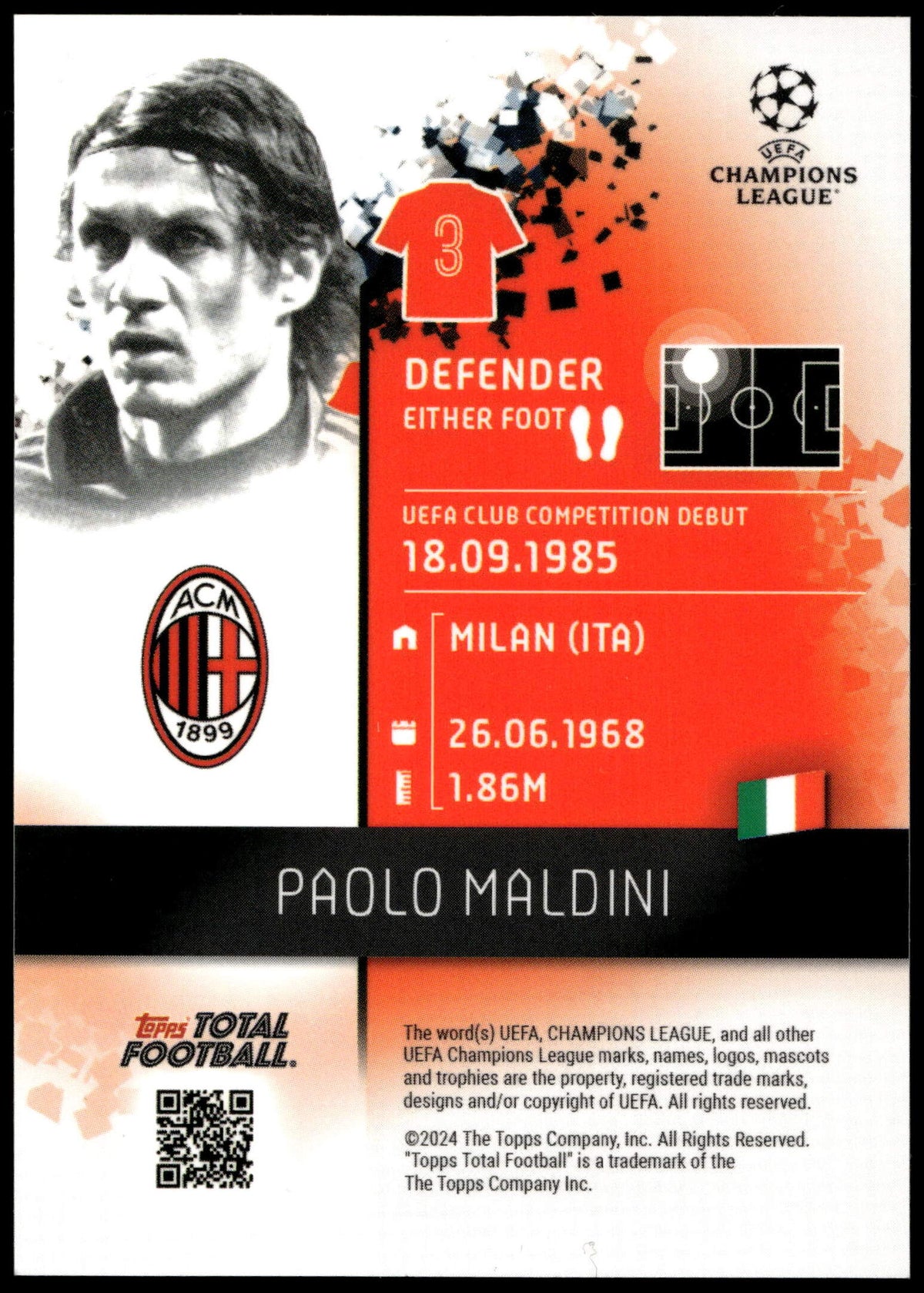Topps Paolo Maldini 18/25 Reign Supreme #927 2024 Total Football