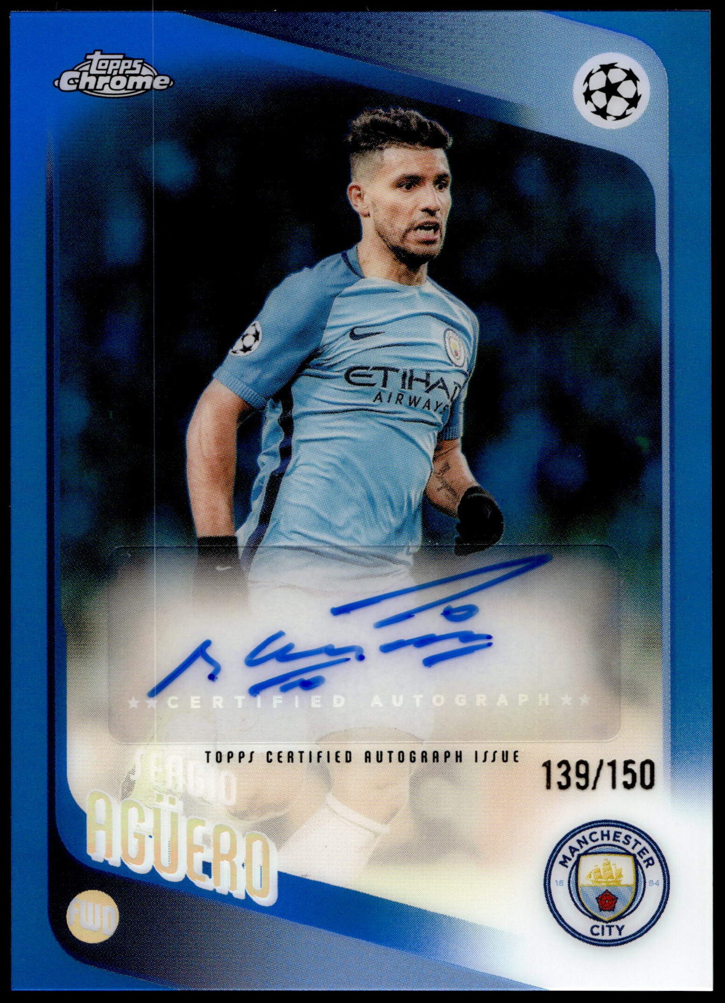Topps Sergio Aguero 139/150 Blue Autograph CLA-SA 2025/26 Chrome Uefa Club Competitons