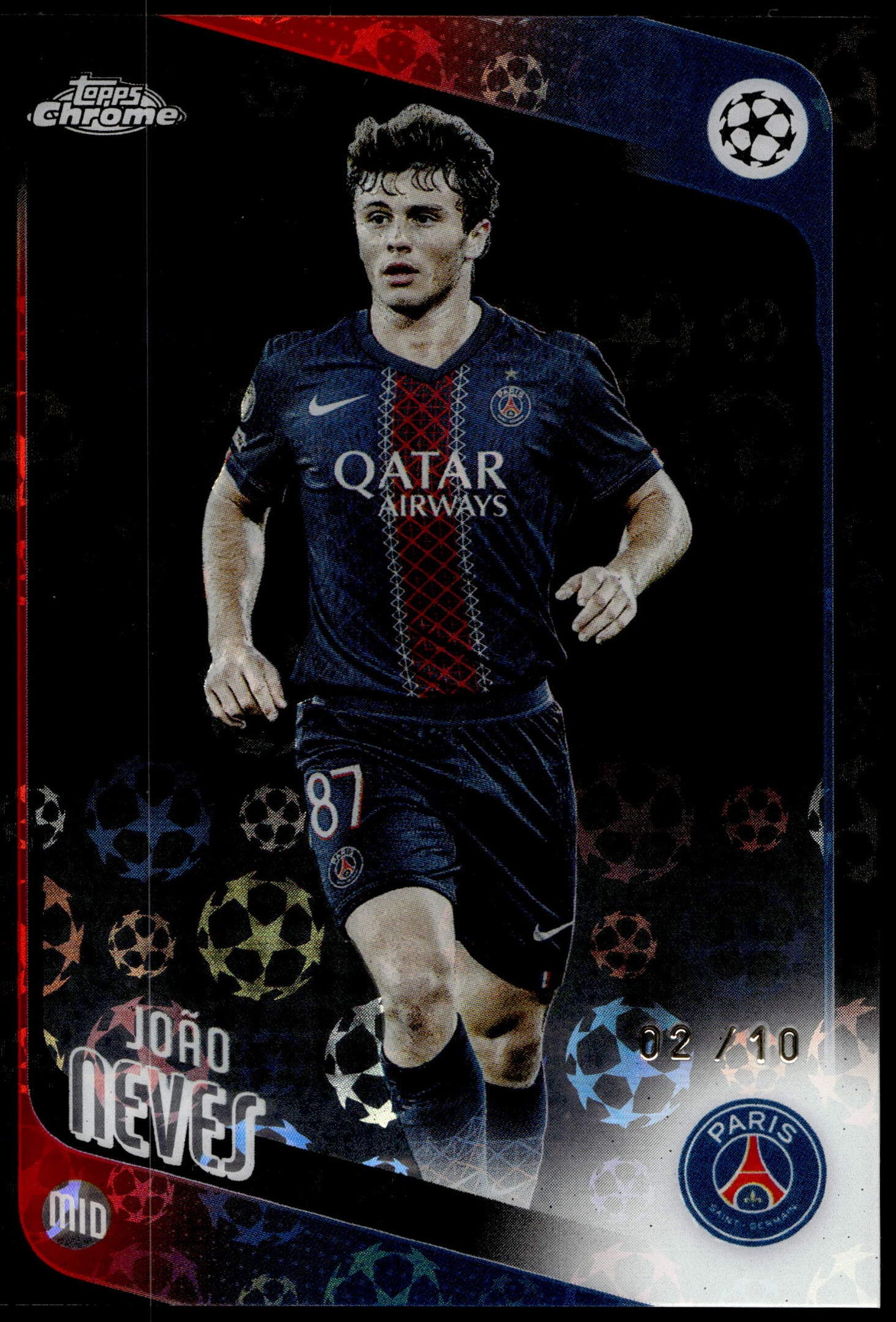 Topps Joao Neves 02/10 Black #14 2025/26 Chrome Uefa Club Competitons Logofractor
