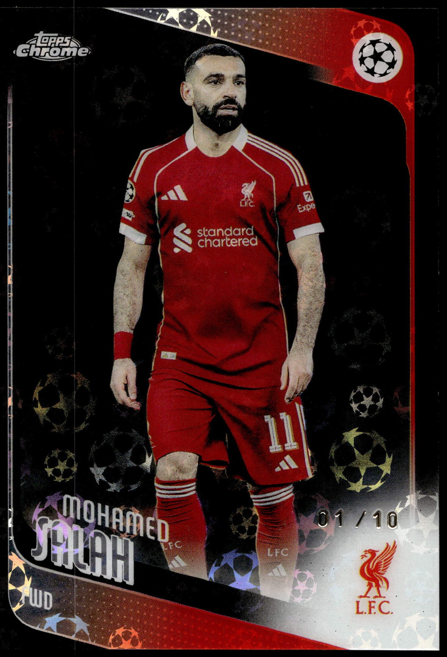 Topps Mohamed Salah 01/10 Black #136 2025/26 Chrome Uefa Club Competitions Logofractor