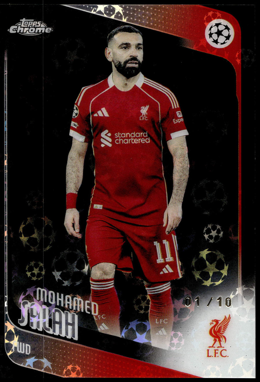 Topps Mohamed Salah 01/10 Black #136 2025/26 Chrome Uefa Club Competitions Logofractor