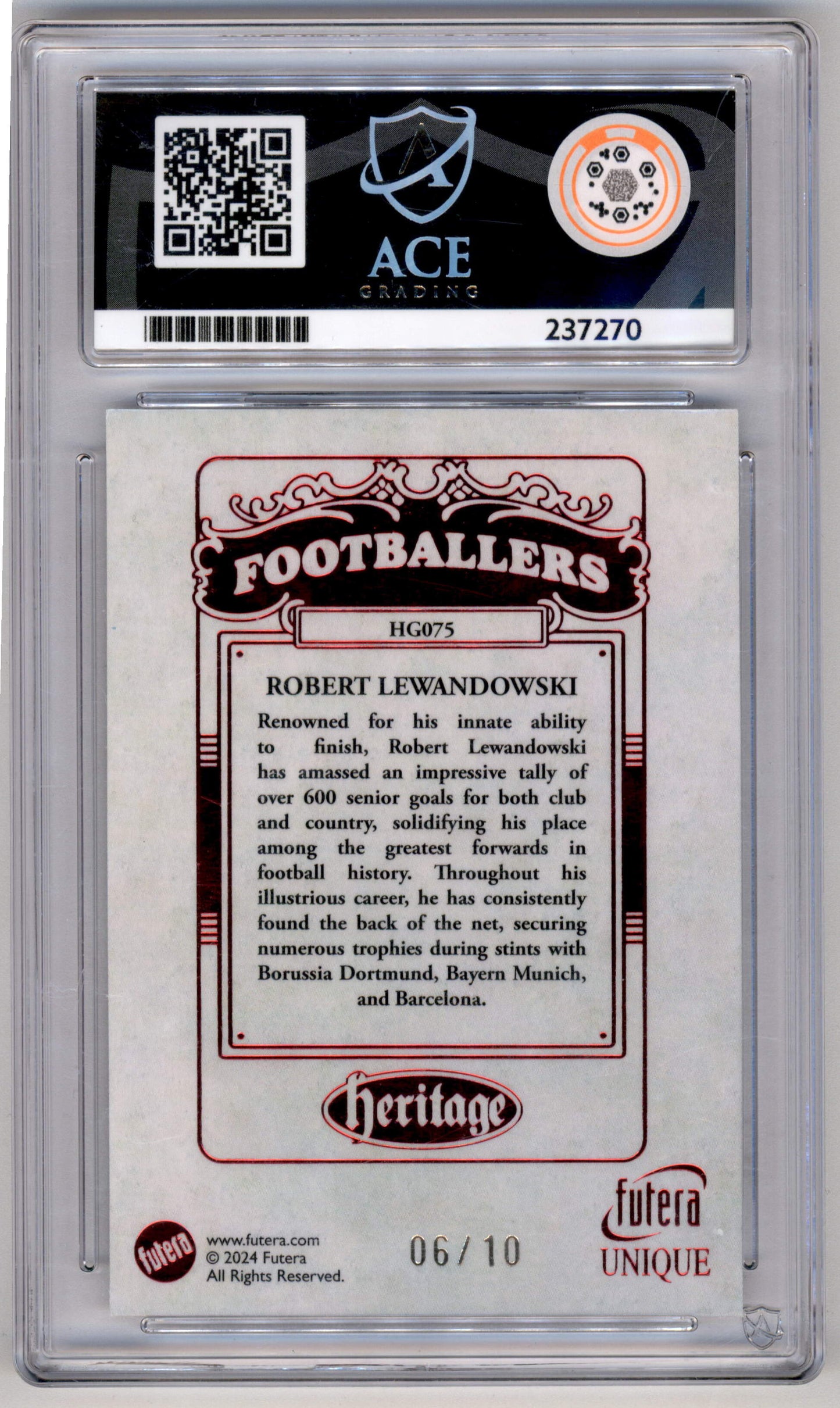 Futera Robert Lewandowski 06/10 Heritage Ruby HG075 2024 Unique World Football ACE 10