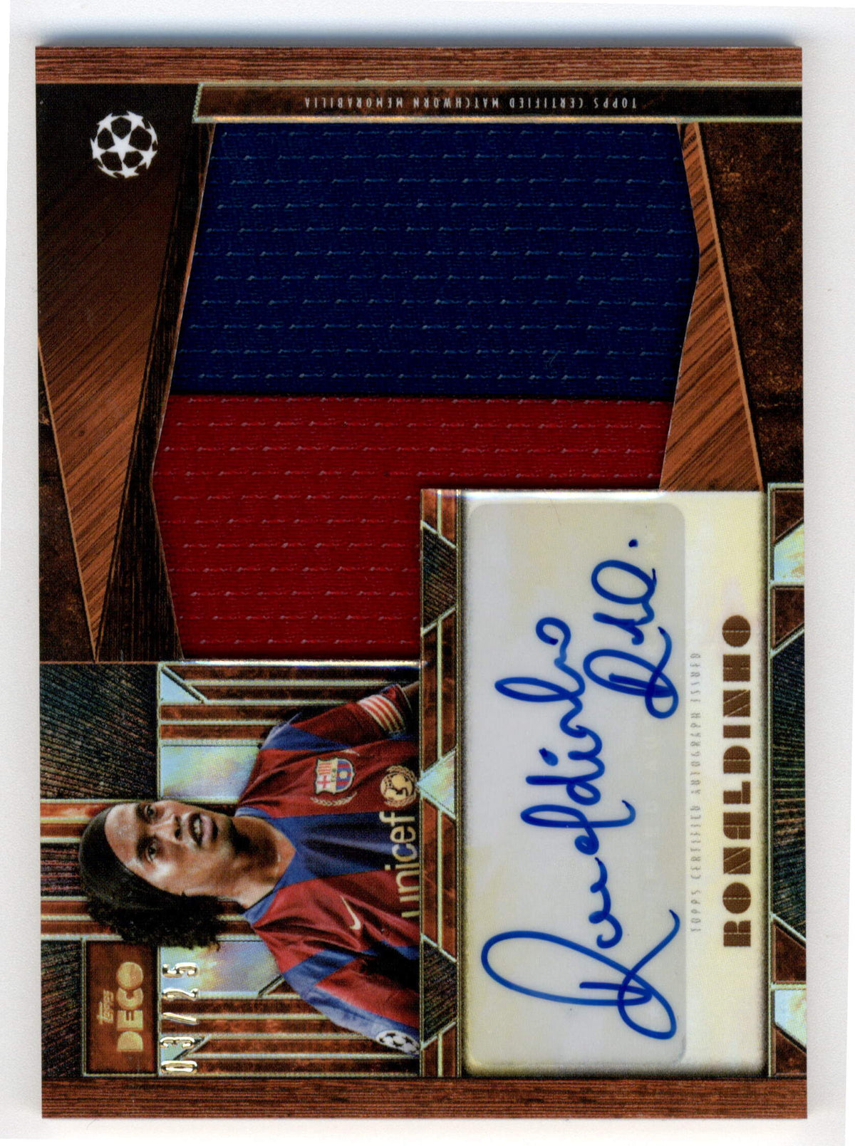 Topps Ronaldinho 03/25 Autograph Relic Antiquity 2025-26 UCC Deco