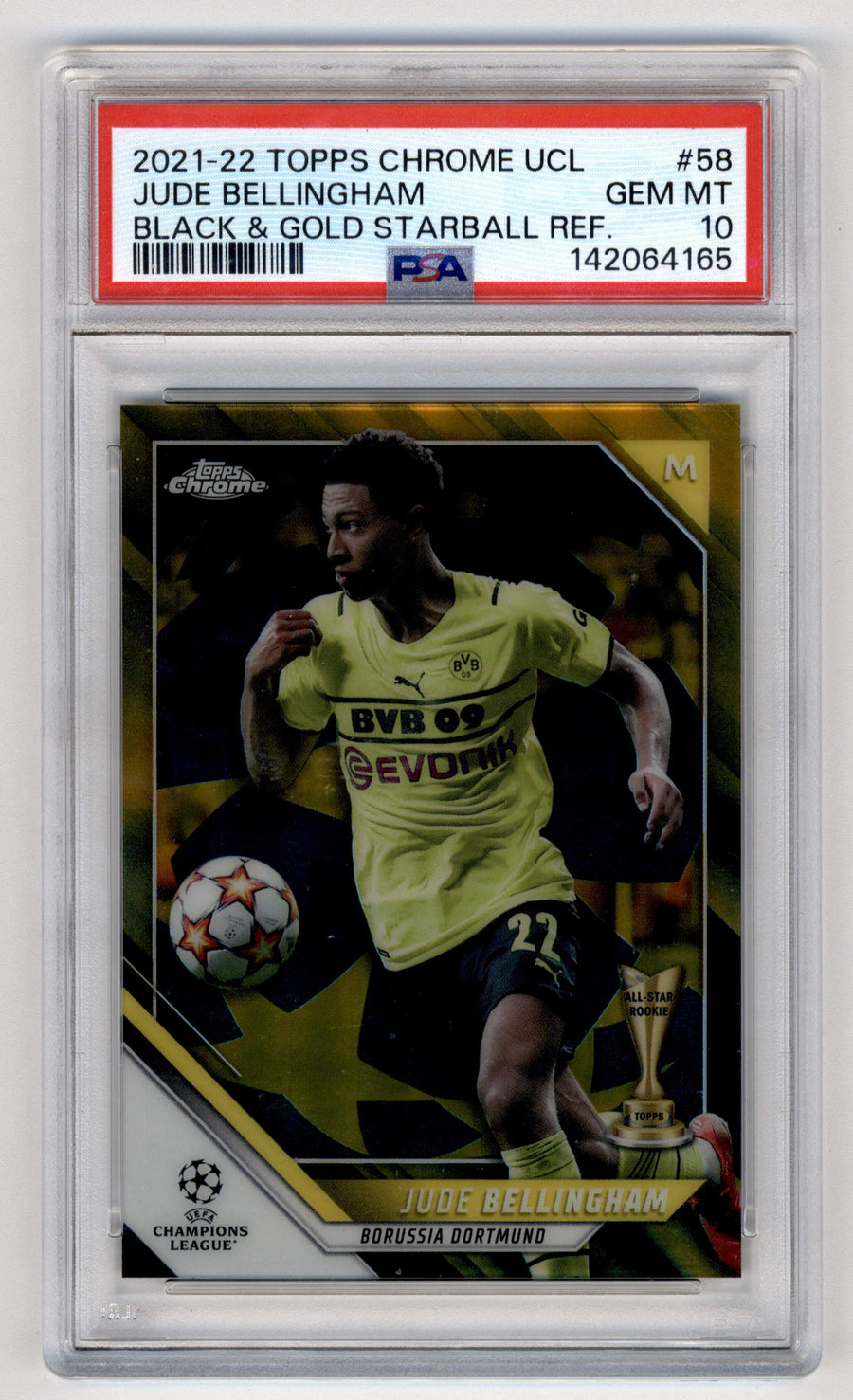 Topps Jude Bellingham 12/30 Black & Gold Starball Refractor #58 2021-22 Chrome UCL PSA 10