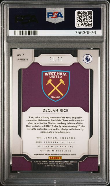 Panini Declan Rice 71/75 Breakaway Prizm Violet RC #7 2019 Prizm Premier League PSA 9