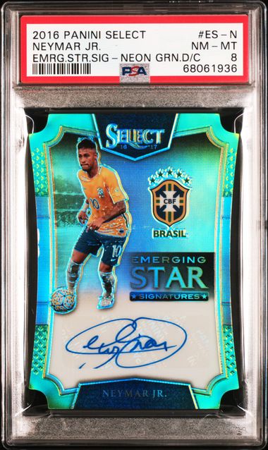 Panini Neymar Jr 16/25 Emerging Stars Signature Neon Green Die Cut #ES-N 2016 Select Soccer PSA 8