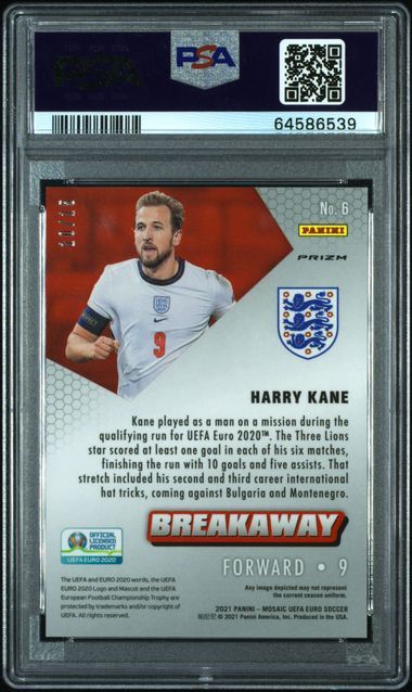 Panini Harry Kane 10/15 Breakaway Blue Fluroscent Mosaic #6 2021 Mosaic Uefa Euro Soccer PSA 10