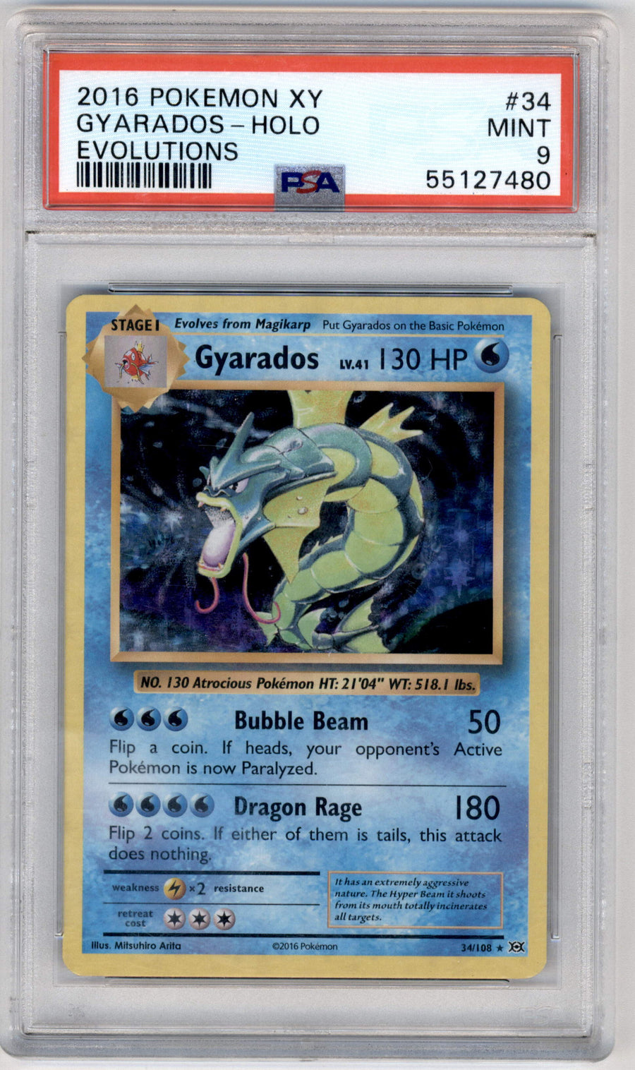 Pokemon Gyarados 34/108 Holo 2016 Evolutions PSA 9