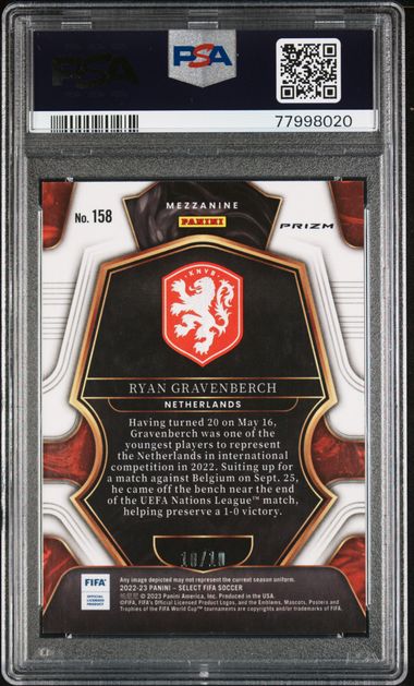 Panini Ryan Gravenberch 10/10 Gold #158 2022-23 Select Fifa PSA 10