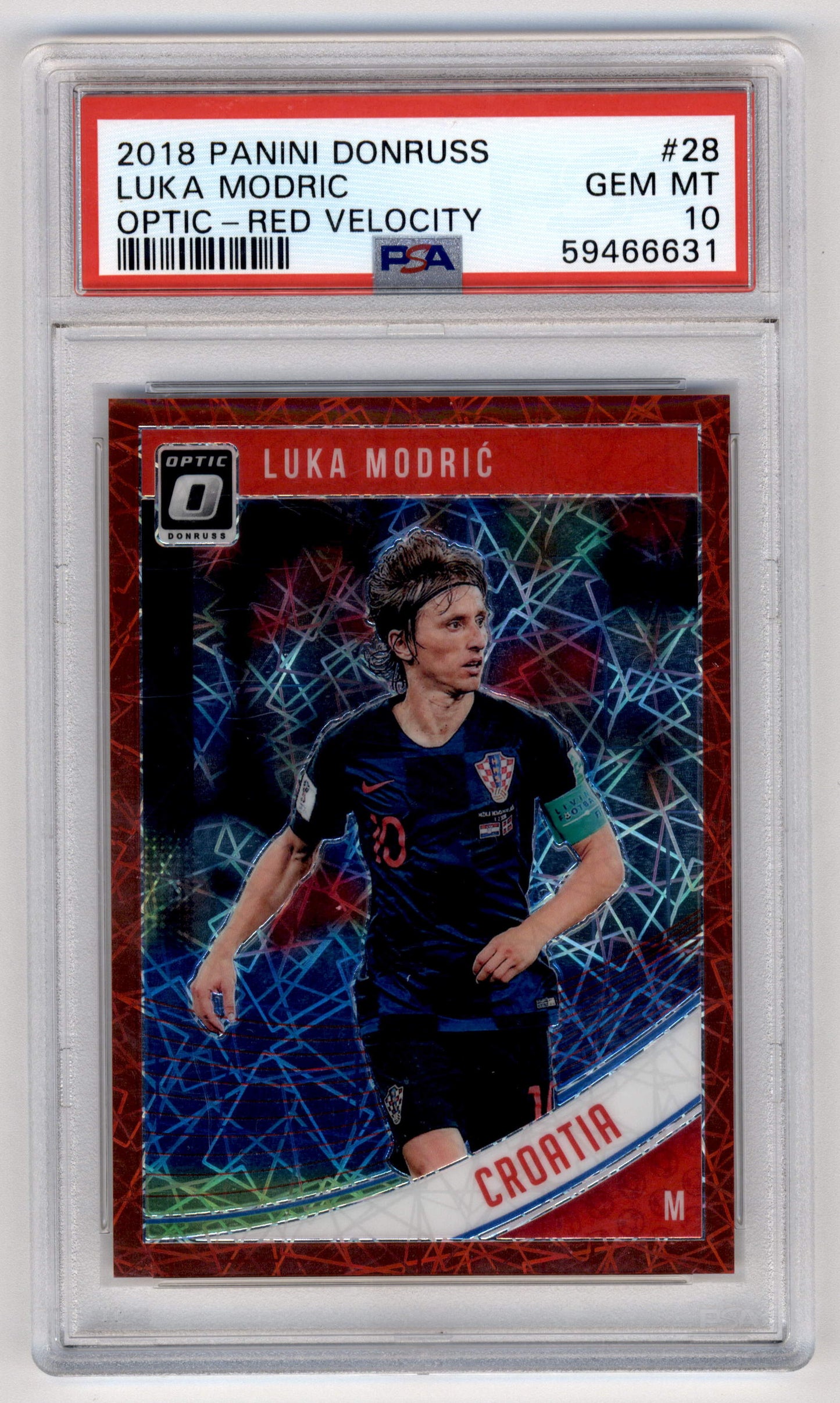 Panini Luka Modric 19/50 Optic Red Velocity #28 2018 Donruss Optic PSA 10
