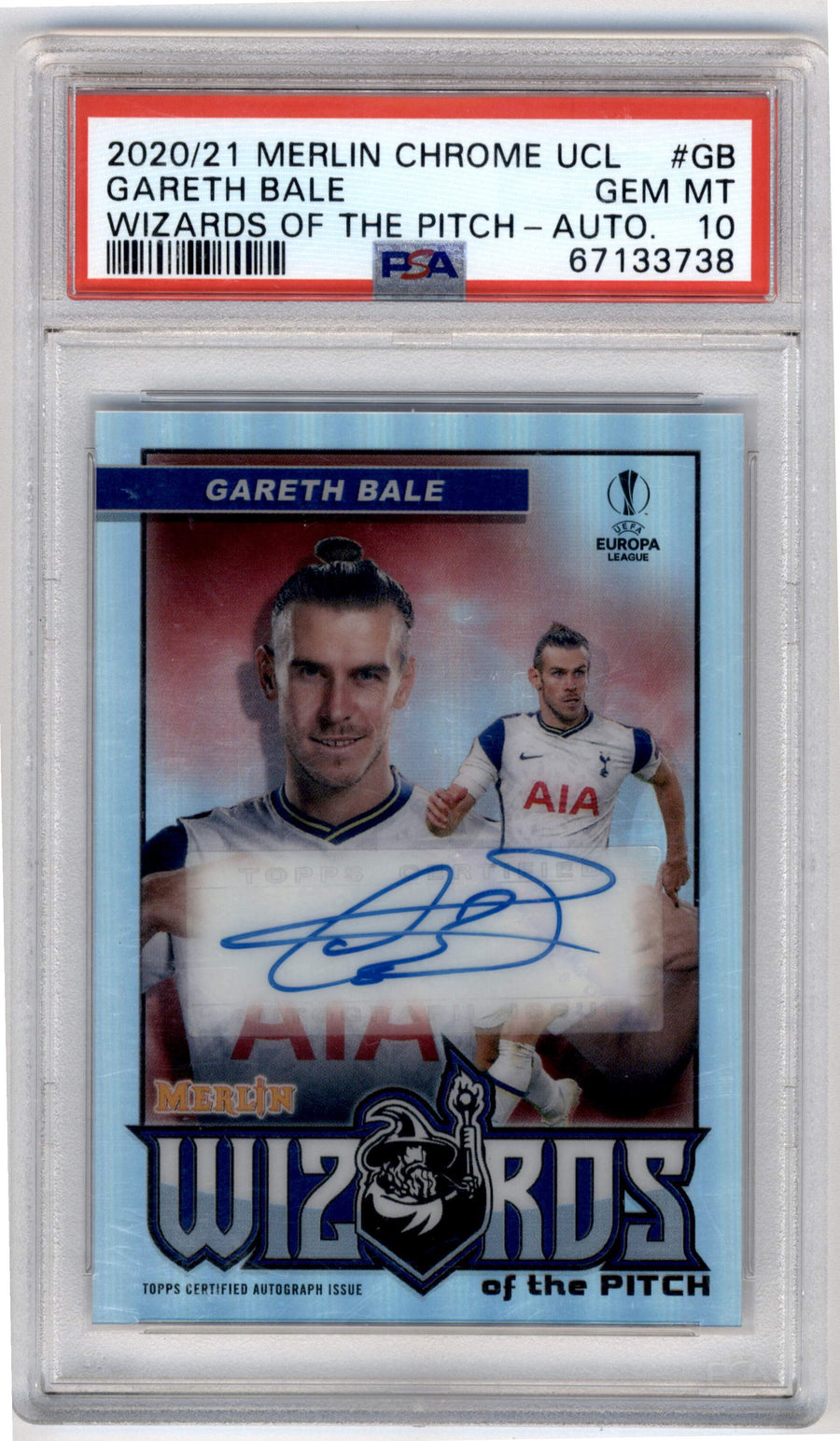 Topps Gareth Bale 027/100 Wizards Of The Pitch Autograph #W-GB 2020/21 Merlin Chrome UCL PSA 10