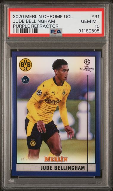 Topps Jude Bellingham 296/299 Purple Refractor RC #31 2020 Merlin Chrome UCL PSA 10