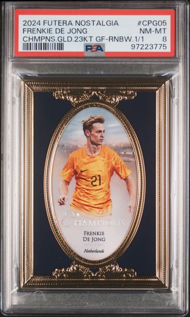 Futera Frenkie De Jong 1/1 Champions Gold 23KT Rainbow #CPG05 2024 Nostalgia PSA 8
