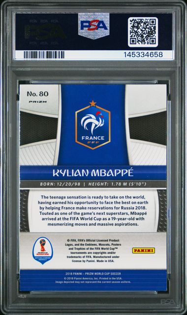 Panini Kylian Mbappe Red/Blue Wave #80 2018 Prizm World Cup PSA 8