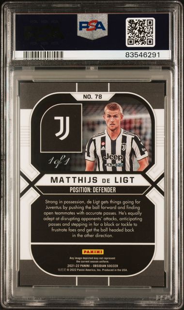 Panini Matthijs De Ligt 1/1 Electric Etch Blue Finite #78 2021-22 Obsidian PSA 10
