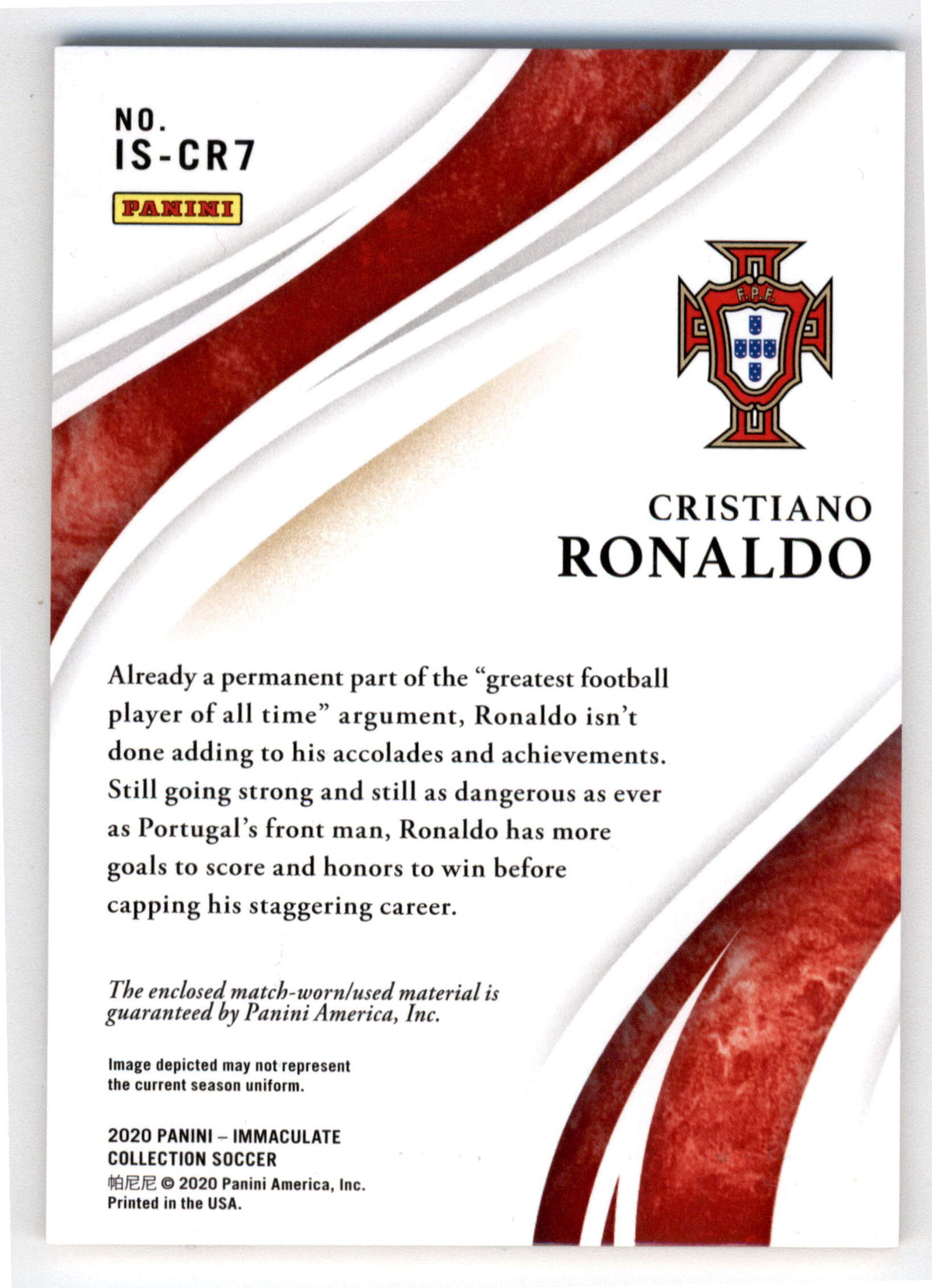 Panini Cristiano Ronaldo 06/50 IS-CR7 2020 Immaculate Standard