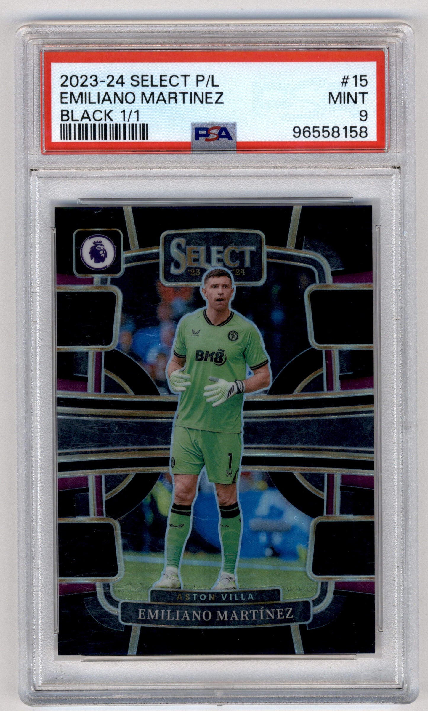 Panini Emiliano Martinez 1/1 Black #15 2023/24 Select Premier League PSA 9