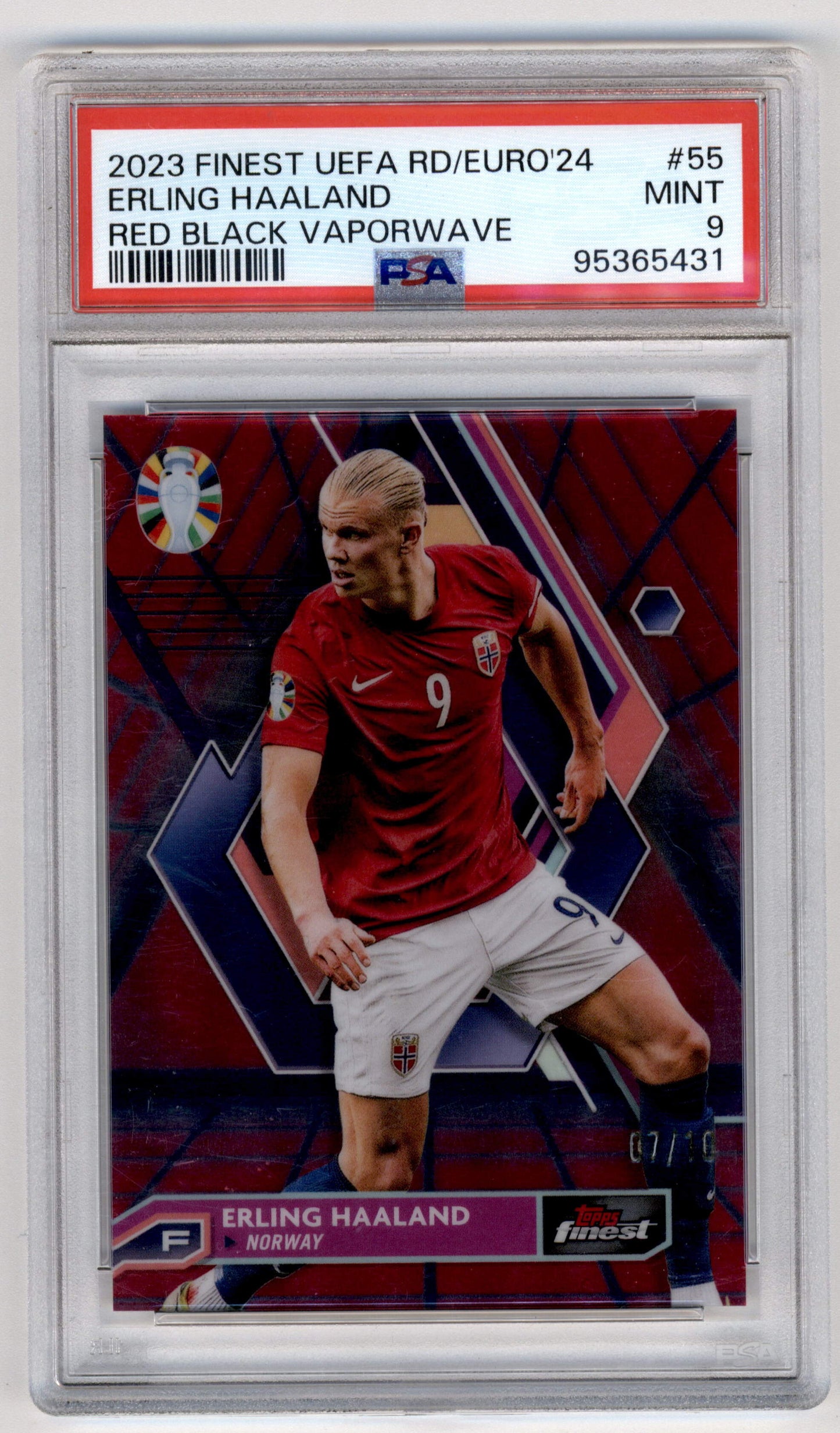 Topps Erling Haaland 07/10 Red Black Vaporwave #55 2023 Finest Uefa Road To UEFA EURO 2024 PSA 9
