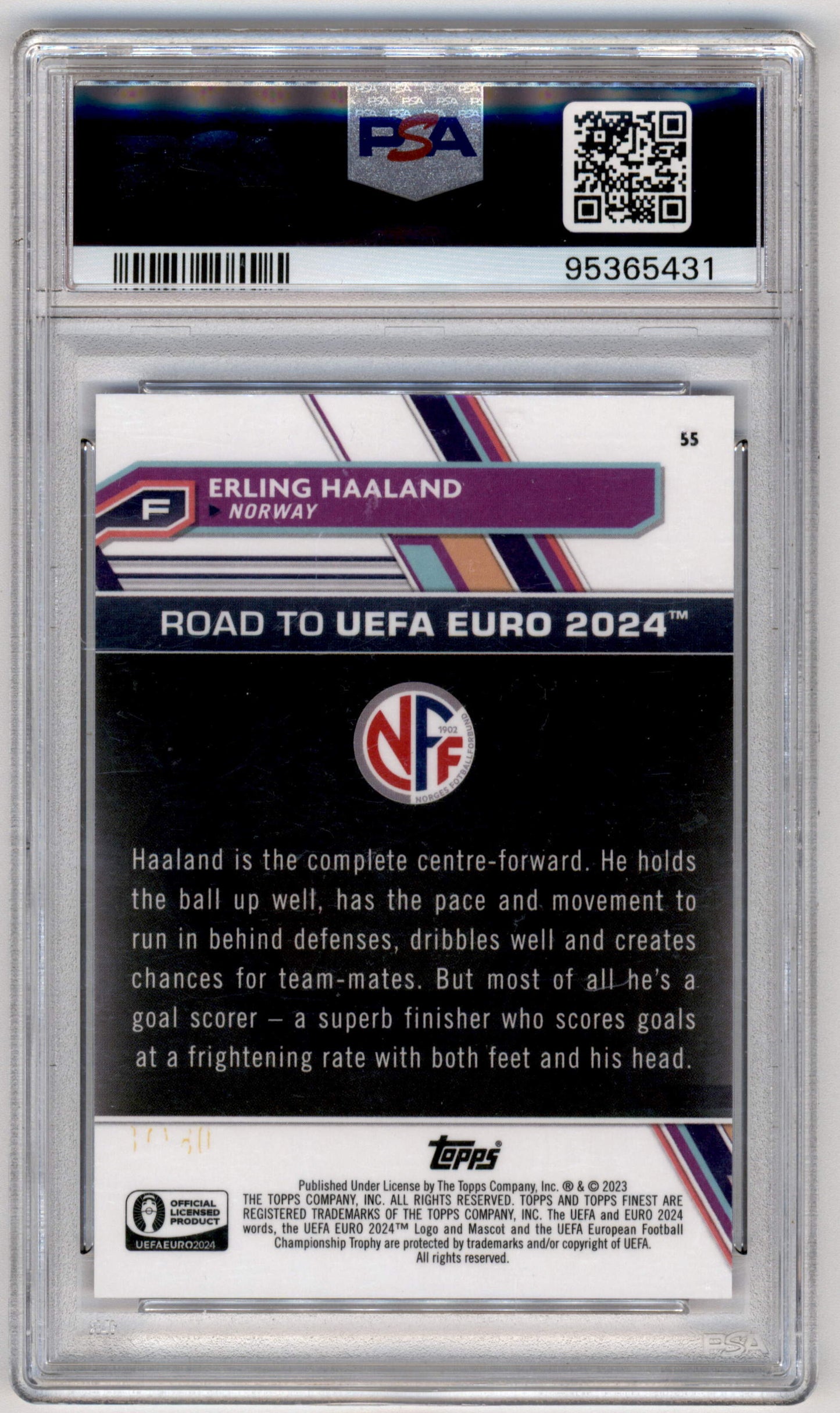 Topps Erling Haaland 07/10 Red Black Vaporwave #55 2023 Finest Uefa Road To UEFA EURO 2024 PSA 9