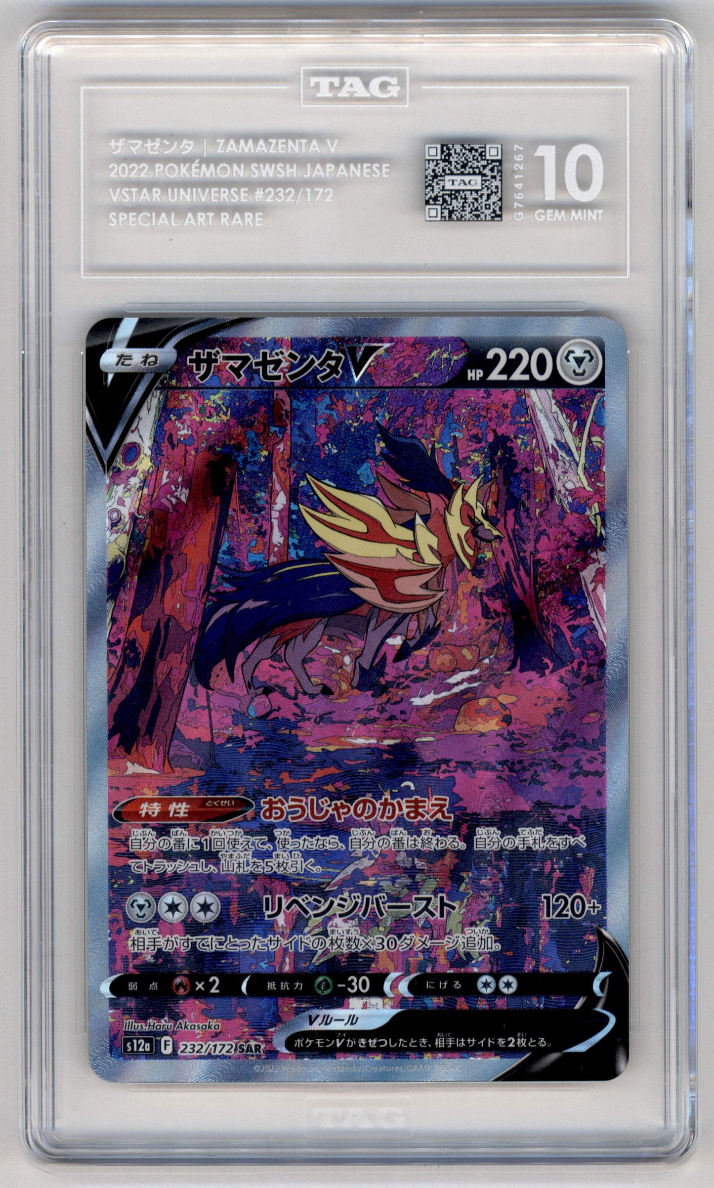 Pokemon Zamazenta V 232/172 Special Art Rare Vstar Universe 2022 TAG 10