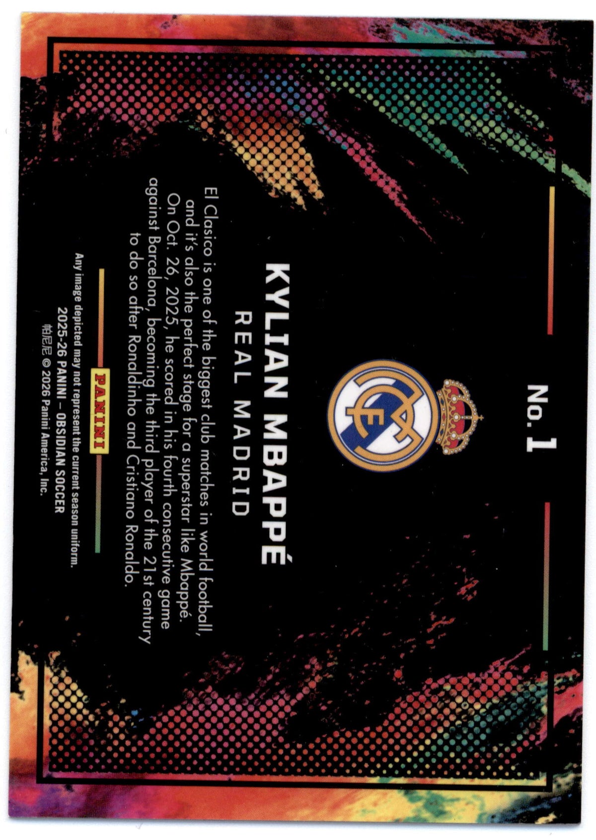Panini Kylian Mbappe Color Blast #1 2026 Obsidian Soccer