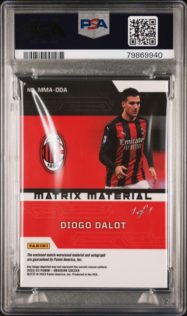Panini Diogo Dalot 1/1 Matrix Material Autograph Electric Etch Blue Finite #MMADDA 2022-23 Obsidian PSA 9