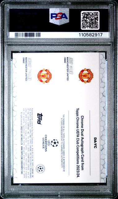 Topps Andy Cole/Dwight Yorke 92/99 Dual Autographs #YC 2023-24 Chrome UCC PSA 9