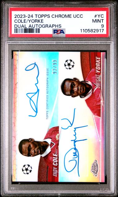 Topps Andy Cole/Dwight Yorke 92/99 Dual Autographs #YC 2023-24 Chrome UCC PSA 9