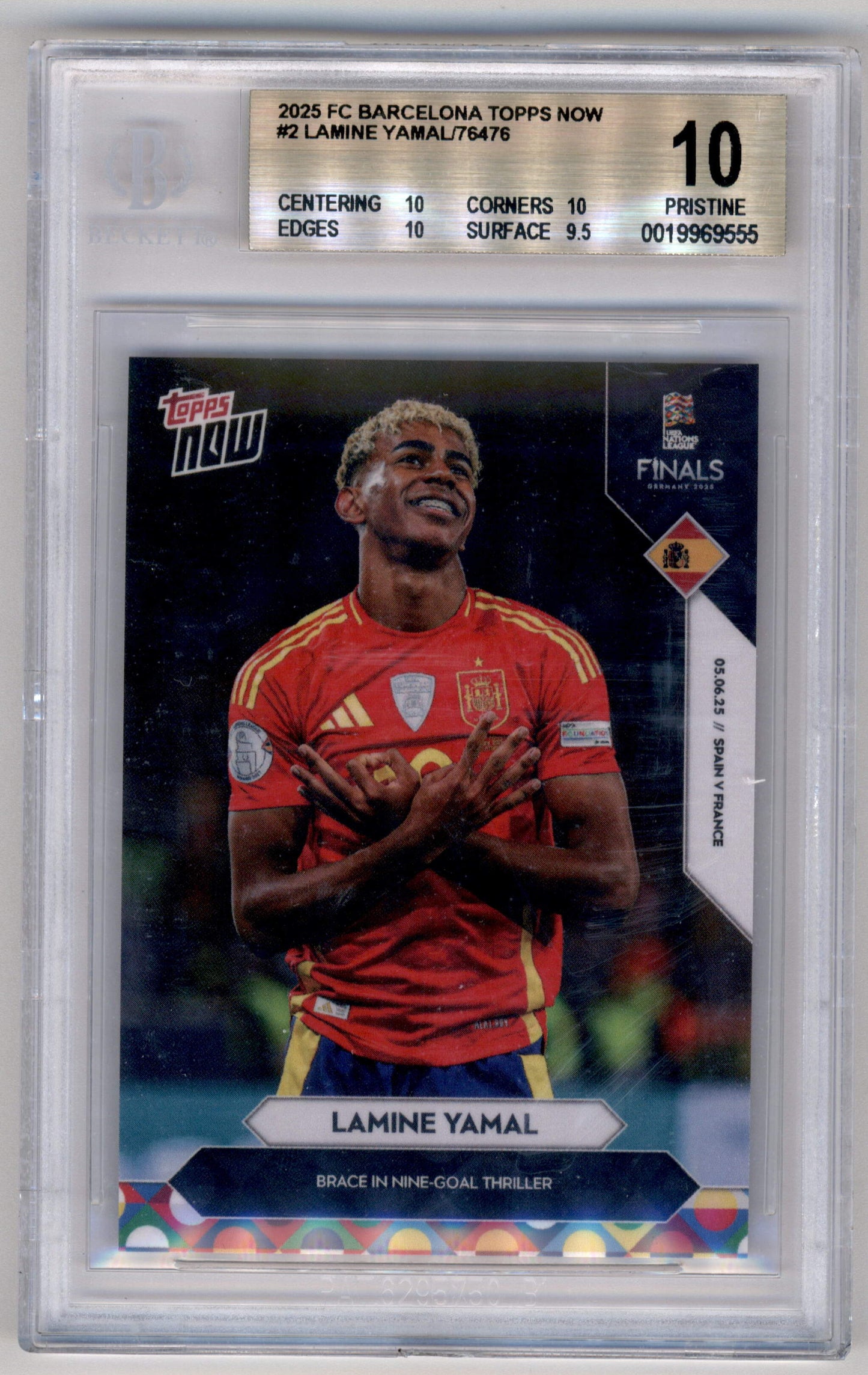 Topps Lamine Yamal Brace In Nine-Goal Thriller #2 2025 Topps Now BGS 10